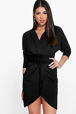Boohoo Mulan Suedette Obi Belt Wrap Dress