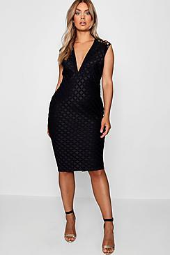 Boohoo Plus Bea Lace Plunge Midi Dress