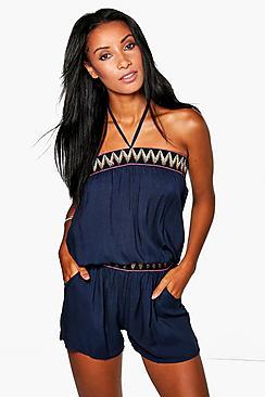 Boohoo Layla Halter Neck Aztec Playsuit
