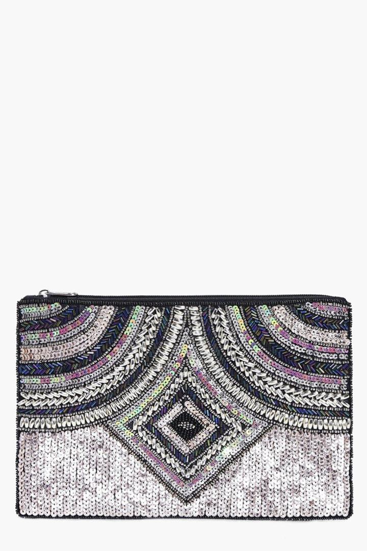 Boohoo Maria Multi Bead & Sequin Clutch Bag Multi