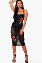 Boohoo Ashmita Mesh Net Applique Detail Midi Dress Black