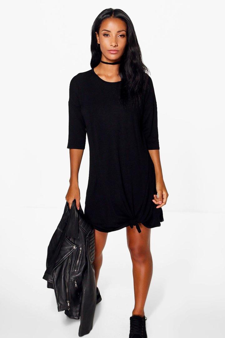 Boohoo Lissandra Knot Detail Midi Dress Black