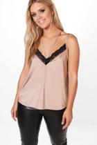 Boohoo Plus Jaz Double Strap Lace Trim Detail Cami Top Sand