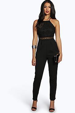 Boohoo Boutique Elle Floral Embroidered Strappy Jumpsuit