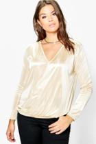 Boohoo Plus Linda Wrap Front Silky Top Sand