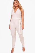 Boohoo Plus Darcy Crepe Plunge Tie Waist Jumpsuit