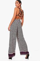 Boohoo Helen Rope Back Mono Print Jumpsuit