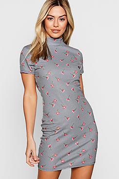 Boohoo Petite High Neck Cap Sleeve Spot Mini Dress