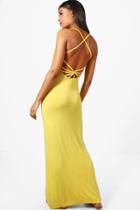 Boohoo Danielle Cross Back Strappy Maxi Dress Yellow