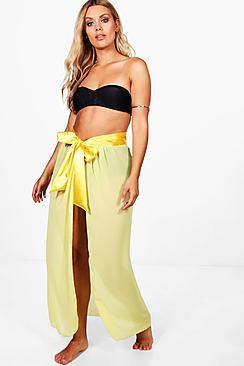 Boohoo Plus Amelia Tie Waist Satin Trim Sarong