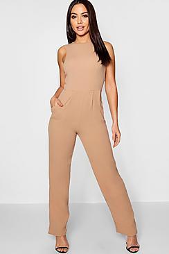 Boohoo Round Neck Textured Jumpsuit