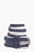 Boohoo Woven Lattice Belt With Metal Buckle Navy