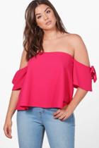 Boohoo Plus Kelly Off The Shoulder Bow Top Cerise