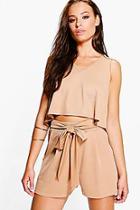 Boohoo Lola V Neck Top + Tie Short Co-ord