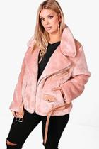 Boohoo Plus Freya Fur And Pu Trim Aviator Jacket