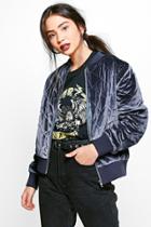 Boohoo Isla Quilted Velvet Bomber Charcoal