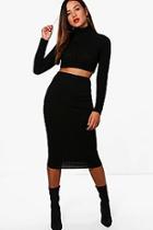 Boohoo Milanna Rib Knit Turtle Neck T-shirt Co-ord