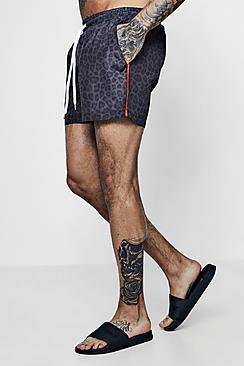 Boohoo Black Leopard Print Swim Shorts