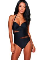 Boohoo Mexico Mesh Insert Underwired Bathing Suit Black