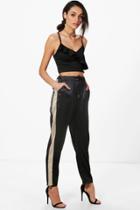 Boohoo Paola Contrast Side Panel Slim Fit Trousers Khaki