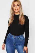 Boohoo Plus Rib Polo Neck Sweater With Buttons