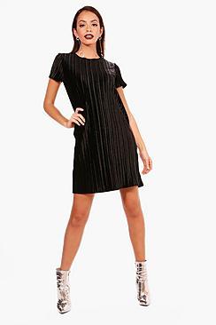 Boohoo Pleated Velvet Shift Dress