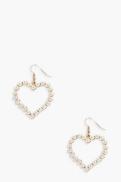 Boohoo Yasmin Statement Pearl Heart Earrings