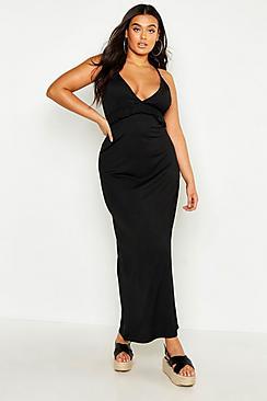 Boohoo Plus V Neck Ruffle Maxi Dress