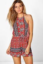 Boohoo Ria High Neck Printed Playsuit