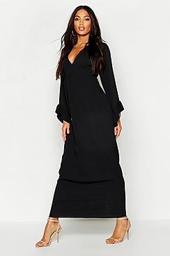 Boohoo Woven Ruffle Sleeve Neck Maxi Dress