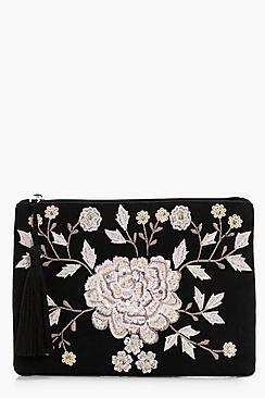 Boohoo Amy Floral & Sequin Zip Top Clutch