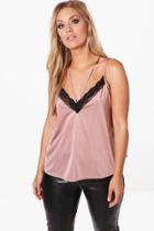 Boohoo Plus Jaz Double Strap Lace Trim Detail Cami Top Rose