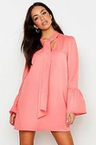 Boohoo Woven Wrap Oversized Tie Neck Shirt Dress