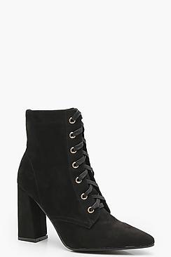 Boohoo Zip Trim Block Heel Shoe Boots