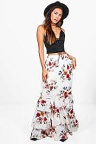 Boohoo Lola Ruffle Hem Floral Woven Maxi Skirt