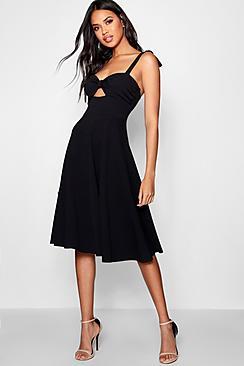 Boohoo Boutique Kirsty Tie Detail Midi Skater Dress
