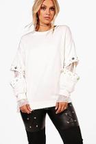 Boohoo Plus Olivia Embellished And Lace Detail Sweat Top