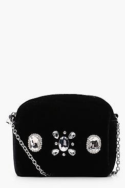 Boohoo Millie Velvet Embellished Cross Body