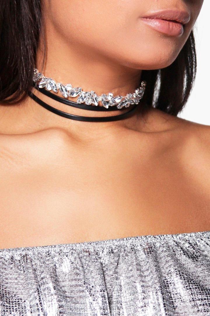 Boohoo Tegan Diamante & Pu Wrap Around Choker Black