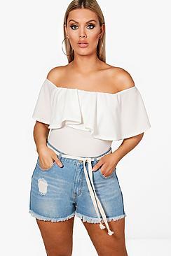 Boohoo Plus Isobel Tie Belt Denim Mom Short