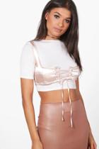 Boohoo Poppy Satin Lace Up Corset Taupe