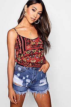 Boohoo Lacie Scarf Print Crop Cami