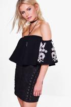 Boohoo Bethany Beaded Off The Shoulder Frill Crop Black