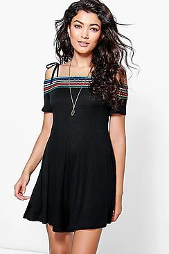 Boohoo Eleano Embroidered Off The Shoulder Playsuit