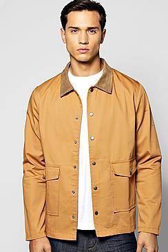 Boohoo Double Pocket Zip Through Jacket With Cord Collar