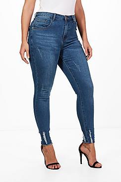 Boohoo Plus Jules Fray Hem Rip Skinny Jean