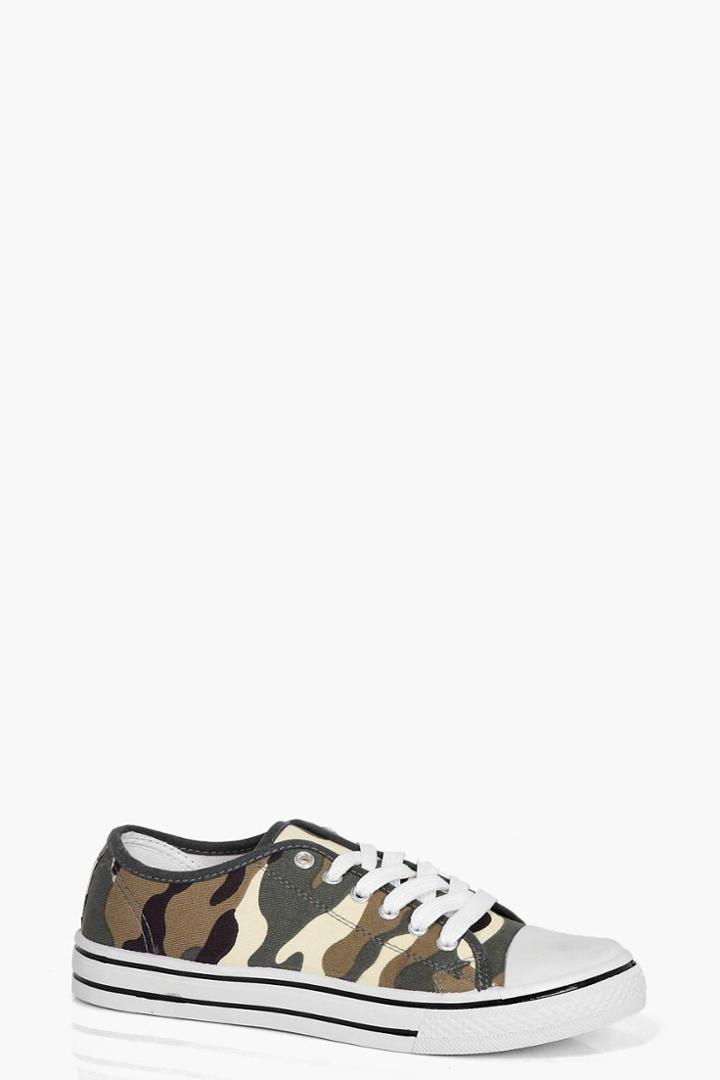 Boohoo Imogen Camo Lace Up Pump Beige