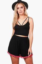 Boohoo Plus Harriet Pom Pom Trim Flippy Short