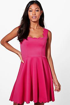 Boohoo Phoebe Scallop Edge Skater Dress