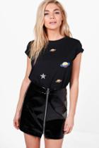 Boohoo Bella Space Embroidered T Shirt Black